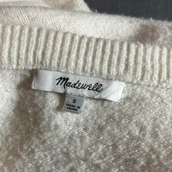 Madewell Bobble Dashwood V-Neck Sweater Womens Small Ivory Knit Wool Blend - Picture 6 of 9